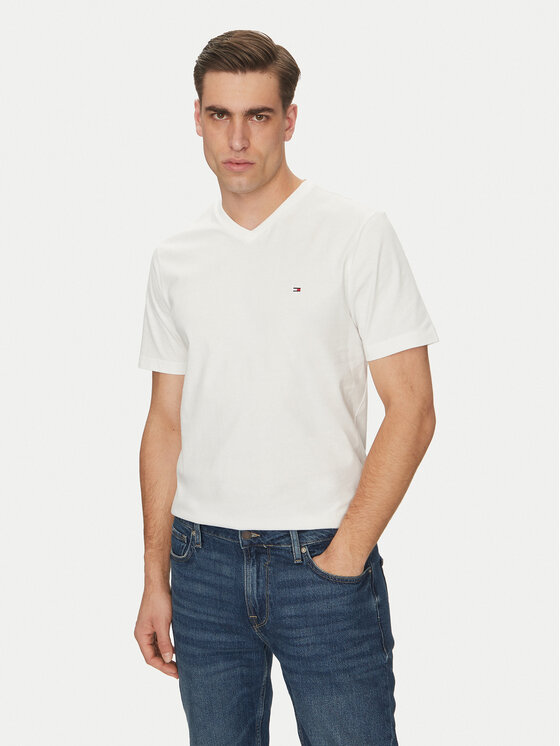 Tommy Hilfiger Tommy Hilfiger T-Shirt Essential V-Neck Tee MW0MW39249 Λευκό Regular Fit