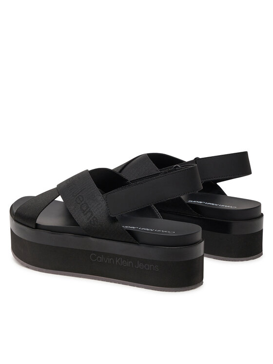Calvin Klein Jeans Sandale Calvin Klein Jeans Flatform Sandal Sling In Mr YW0YW01362 Crna