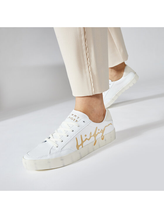 Tommy Hilfiger Superge Tommy Hilfiger Th Signature Leather Sneaker FW0FW05701 Bela