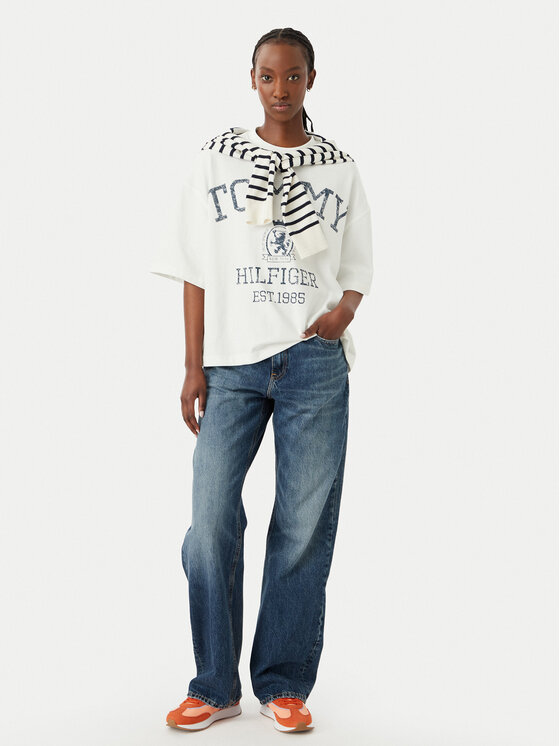 Tommy Hilfiger Tommy Hilfiger Camiseta Varsity WW0WW50940 Crema Relaxed Fit
