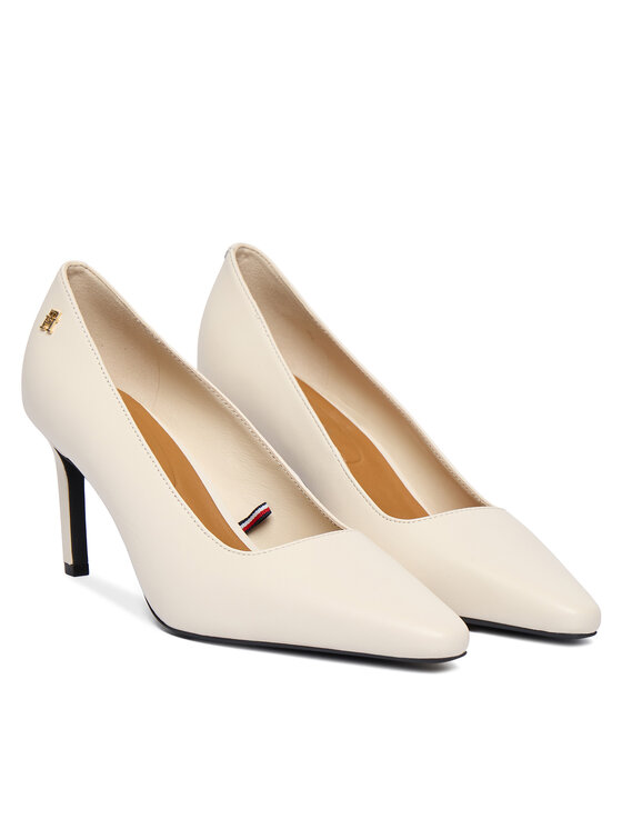 Tommy Hilfiger Tacones Tommy Hilfiger Th Logo Lth Pump Slanted Hl FW0FW09008 Écru