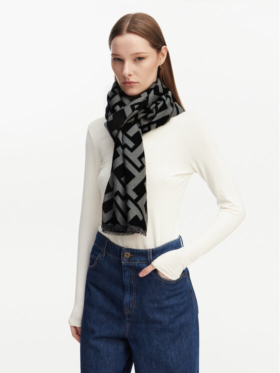 Tommy Hilfiger Szal Tommy Hilfiger Th Monogram Heavy Scarf AW0AW18051 Czarny