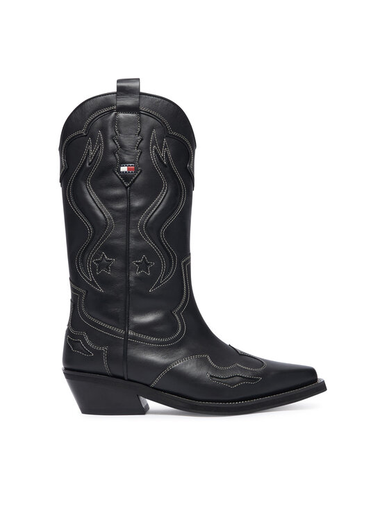 Tommy Jeans Kovboju apavi Tommy Jeans Archive Cowboy Boot Leather EN0EN03046 Melns