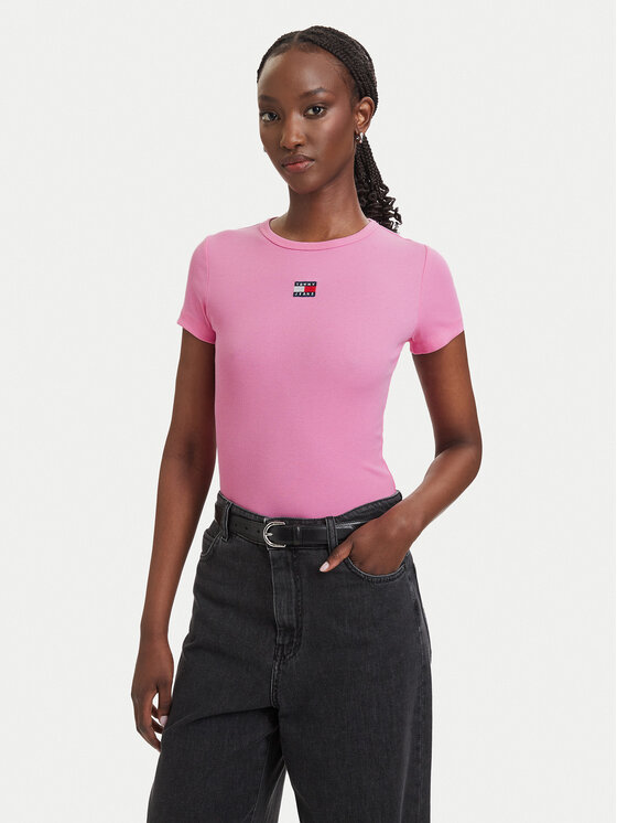 Tommy Jeans Tommy Jeans Camiseta Badge DW0DW17881 Rosa claro Slim Fit