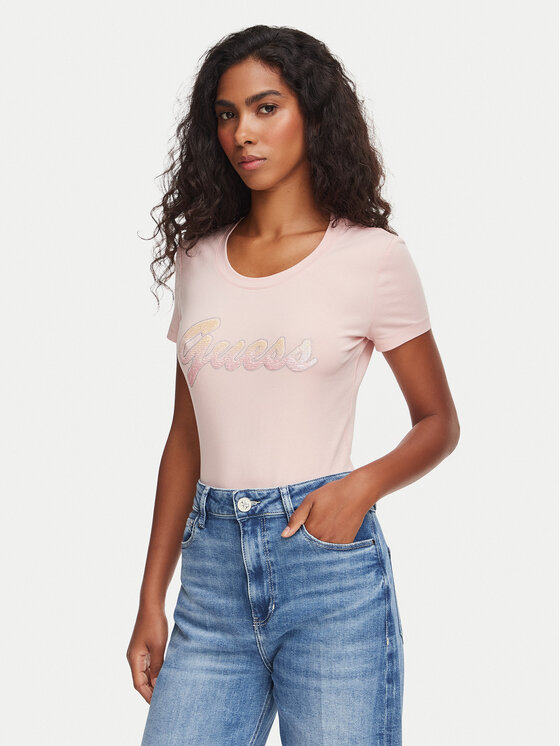 Guess Guess Camiseta W6YI56 K5028 Rosa claro Slim Fit