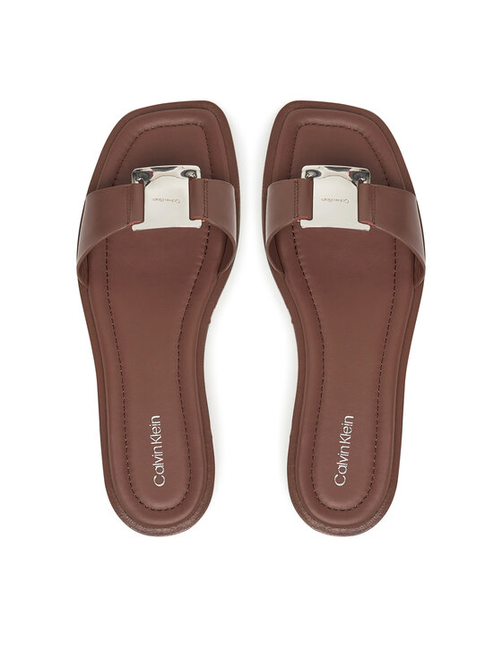 Calvin Klein Παντόφλες Calvin Klein Flat Slide W/Ck Hw Big - Lth HW0HW02482 Καφέ