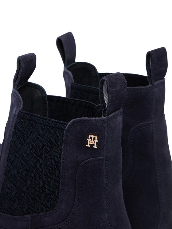 Tommy Hilfiger Členková obuv s elastickým prvkom Tommy Hilfiger Th Monogram Suede Chelsea Boot FW0FW09563 Tmavomodrá