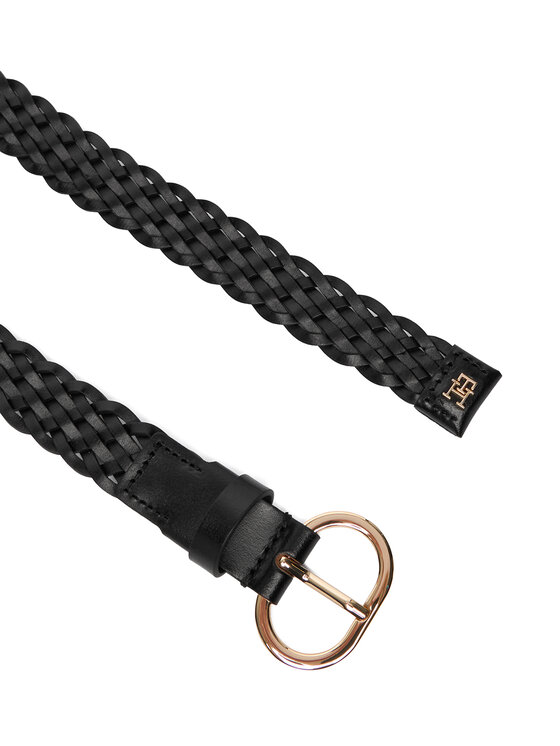 Tommy Hilfiger Cinturón para mujer Tommy Hilfiger Th Chic 2.5 Woven Leather AW0AW18111 Negro