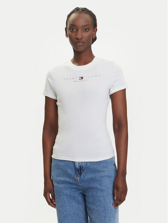 Tommy Jeans Tommy Jeans Camiseta Linear DW0DW21422 Écru Slim Fit