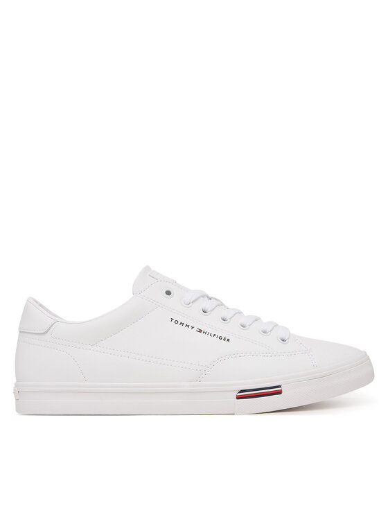 Tommy Hilfiger Sneakersy Tommy Hilfiger Signature Midsole Lace-Up Trainers With Leather FM0FM05814 Biały