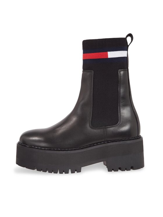 Tommy Jeans Боти тип челси Tommy Jeans Tjw Flatform Chelsea Sock EN0EN02301 Черен