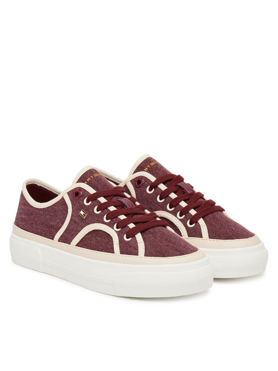 Tommy Hilfiger Tenisówki Tommy Hilfiger Platform Vulc Sneaker Piping FW0FW09394 Bordowy