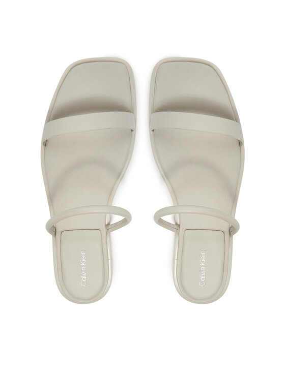 Calvin Klein Şlapi Calvin Klein Flat Sandal Squared 2-Bar Lth HW0HW02532 Écru