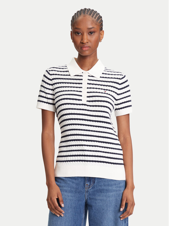 Tommy Hilfiger Tommy Hilfiger Pólóing Fine WW0WW41474 Krém Regular Fit