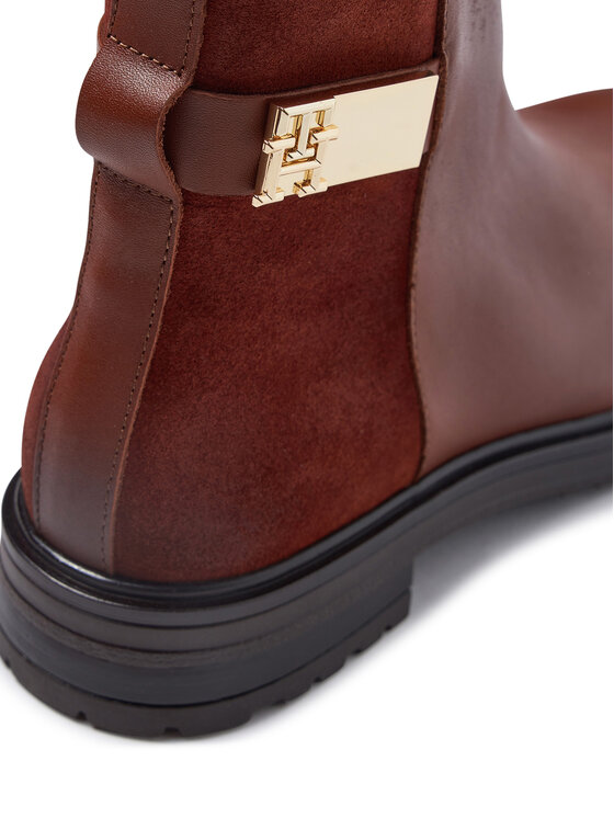 Tommy Hilfiger Botine Tommy Hilfiger Th Logo Leather Mix Chelsea FW0FW08336 Maro