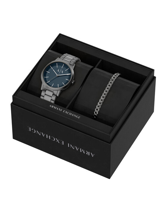 Armani Exchange Set de ceas și brățară Armani Exchange Cayde Gift Set AX7183SET Gri