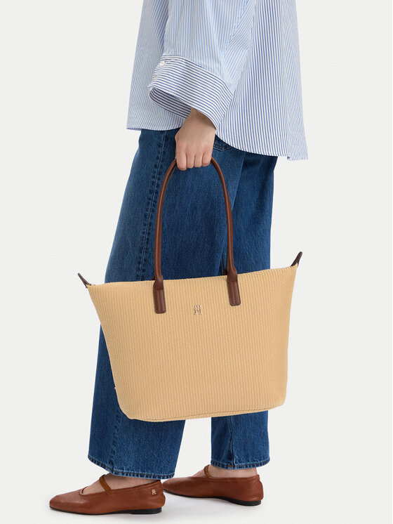 Tommy Hilfiger Ročna torba Tommy Hilfiger Popette Tote Raffia AW0AW18528 Bež