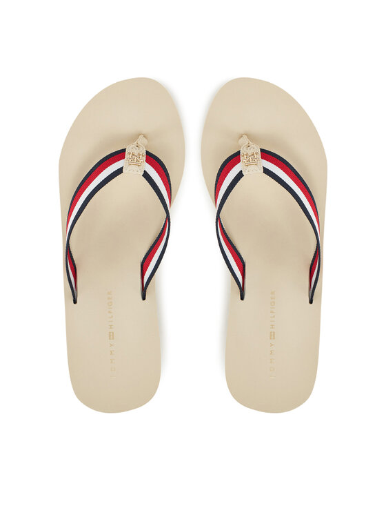 Tommy Hilfiger Infradito Tommy Hilfiger Th Corporate Wedge Beach Sandal FW0FW08520 Beige