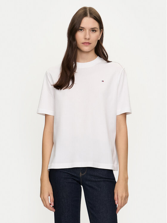 Tommy Hilfiger Tommy Hilfiger T-shirt Modern Flag WW0WW43597 Bijela Relaxed Fit