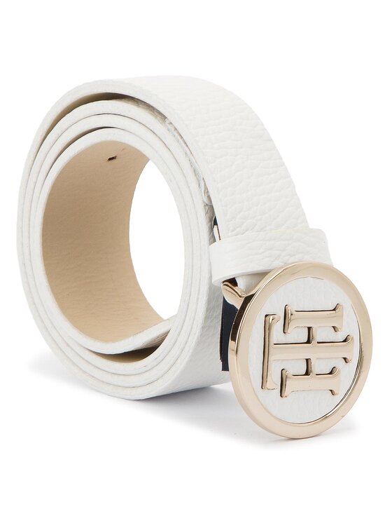 Tommy Hilfiger Dámský pásek Tommy Hilfiger Th Round Buckle Belt 3.0 AW0AW05366 75 Bílá