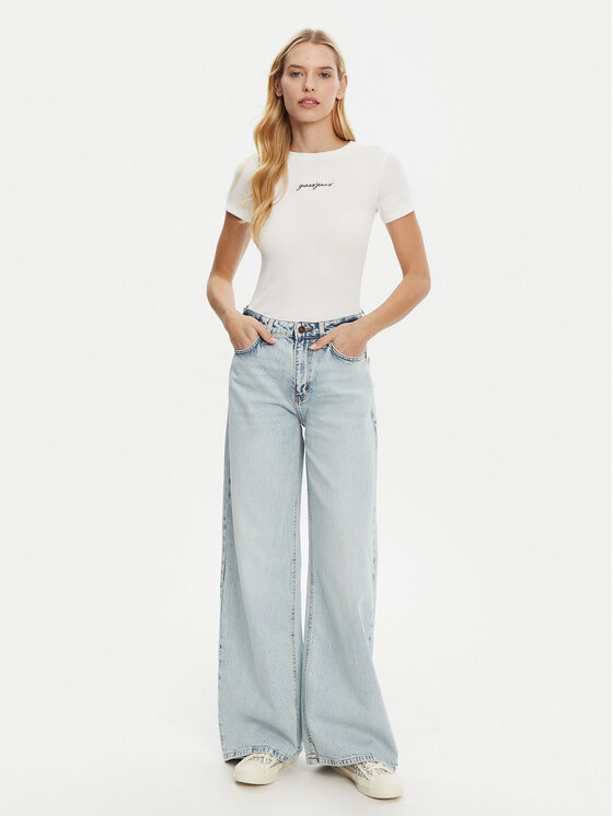 Guess Jeans Guess Jeans Majica W5RI57 KA0H1 Bela Slim Fit