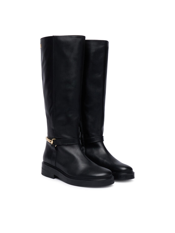 Tommy Hilfiger Čižmy vo vojenskom štýle Tommy Hilfiger Th Stud Leather Knee Riding Boot FW0FW09608 Čierna