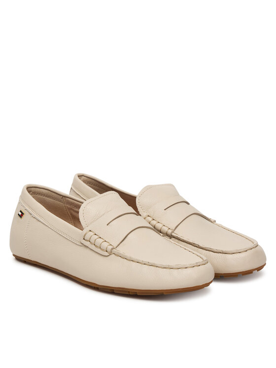 Tommy Hilfiger Mocasines Tommy Hilfiger Flag Leather Driver Loafer FW0FW09350 Écru
