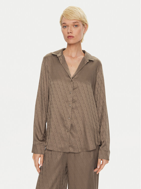 Calvin Klein Calvin Klein Maglietta del pigiama Buttondown 000QS7302E Marrone Regular Fit