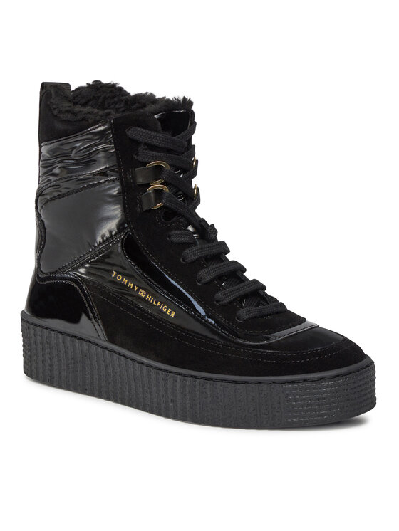 Tommy Hilfiger Puszābaki Tommy Hilfiger Patent Laceup City Snow Boot FW0FW07841 Melns