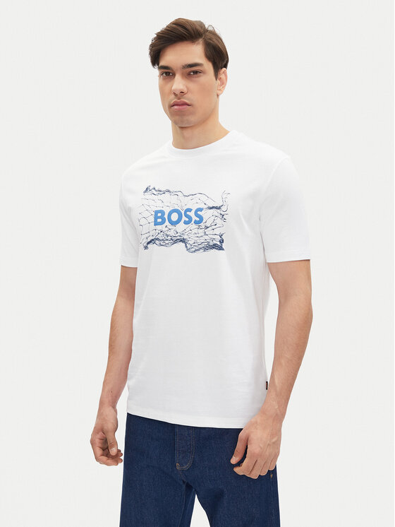 BOSS BOSS T-shirt Logo Space 50539186 Bijela Regular Fit