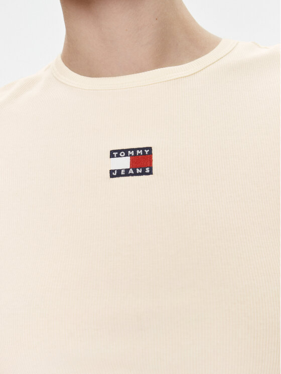Tommy Jeans Tommy Jeans Majica Badge DW0DW17881 Kremna Slim Fit