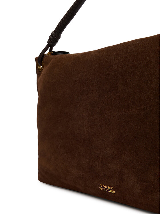 Tommy Hilfiger Ročna torba Tommy Hilfiger Th Statement Leather Bag Suede AW0AW18402 Rjava