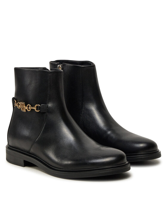 Tommy Hilfiger Botine Tommy Hilfiger Th Chain Leather Low Bootie FW0FW08251 Negru