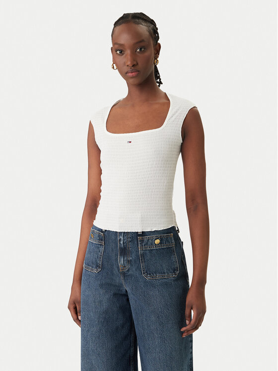 Tommy Jeans Tommy Jeans Top Smock Seersucker DW0DW22220 Bianco Slim Fit