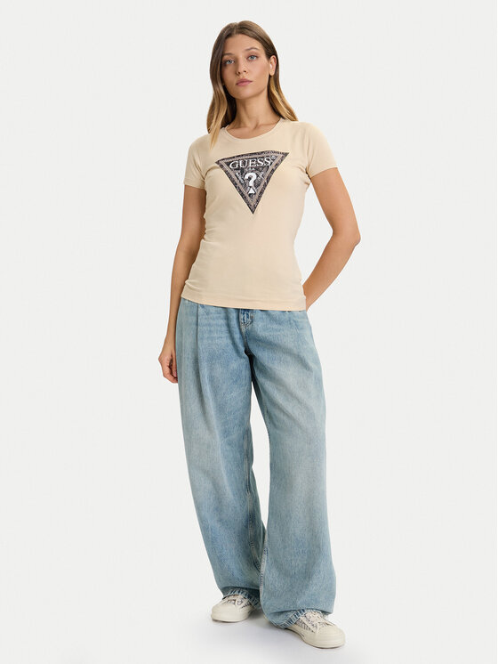 Guess Guess Футболка W5BI15 J1314 Світло-бежевий Slim Fit