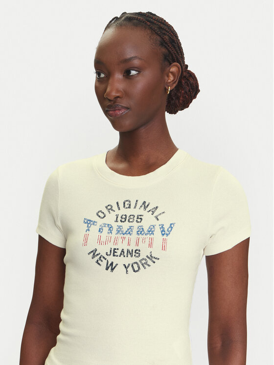 Tommy Jeans Tommy Jeans T-shirt DW0DW21421 Crema Slim Fit