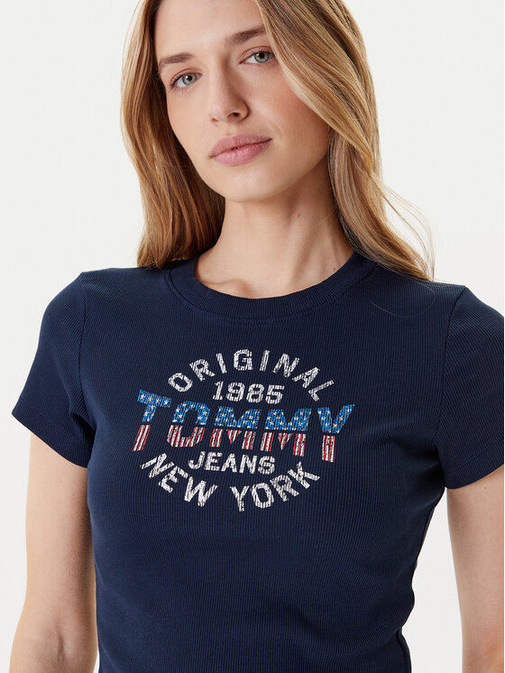 Tommy Jeans Tommy Jeans Majica DW0DW21421 Mornarsko modra Slim Fit