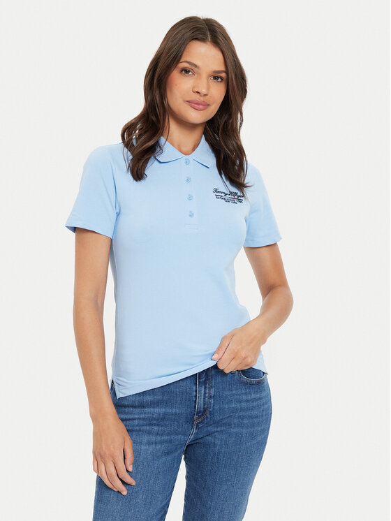 Tommy Hilfiger Tommy Hilfiger Polo marškinėliai Script WW0WW43624 Žydra Slim Fit