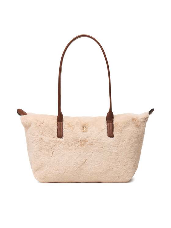 Tommy Hilfiger Kabelka Tommy Hilfiger Popette East West Tote Faux Fur AW0AW19310 Svetlo béžová