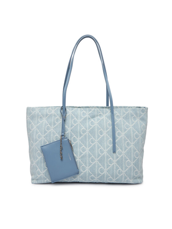 Calvin Klein Geantă Calvin Klein Emblem Aop Denim Tote W/ Pouch LV04F3428G Albastru