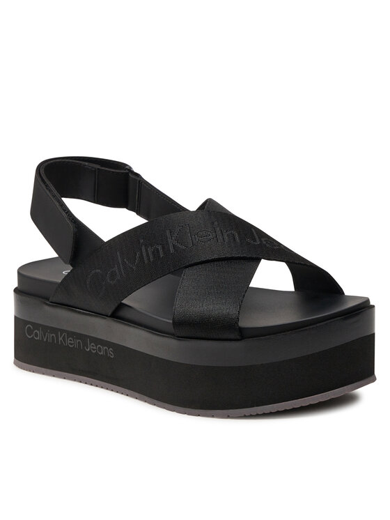 Calvin Klein Jeans Sandali Calvin Klein Jeans Flatform Sandal Sling In Mr YW0YW01362 Nero