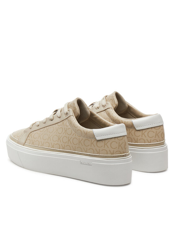 Calvin Klein Sneakersy Calvin Klein Flatform Cup Lace Up Epi Mono HW0HW01911 Béžová