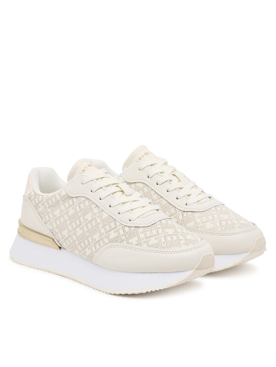 Tommy Hilfiger Sneakersy Tommy Hilfiger Chic Monogram Runner FW0FW09051 Écru