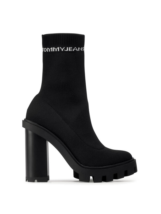 Tommy Jeans Μποτάκια Tommy Jeans Cleated Heel Sock Boot EN0EN01081 Μαύρο