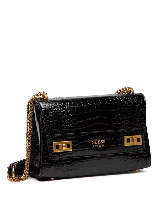 Guess Kabelka Guess Katey Croc Flap Shoulder Bag HWCB8494190 Čierna