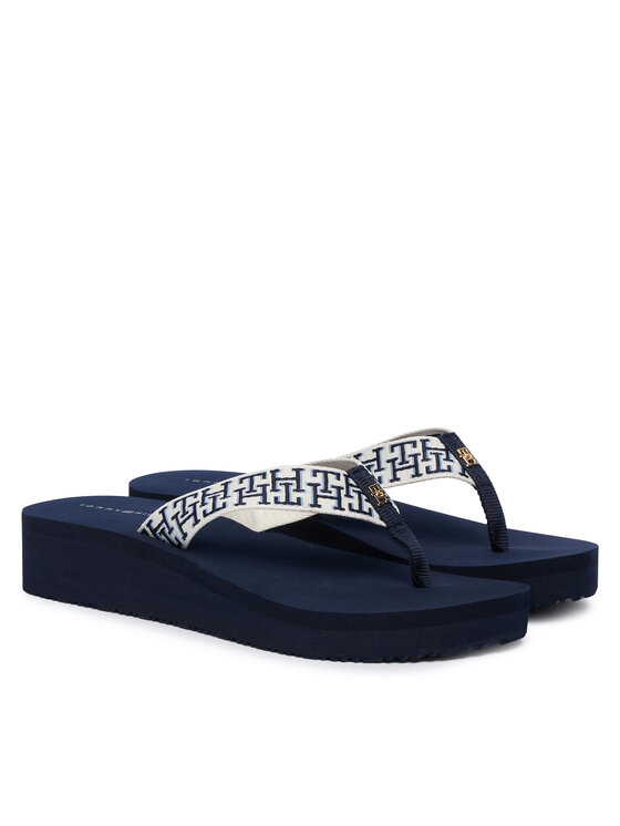 Tommy Hilfiger Šlepetės per pirštą Tommy Hilfiger Mono Wedge Summer Sandal FW0FW09696 Tamsiai mėlyna
