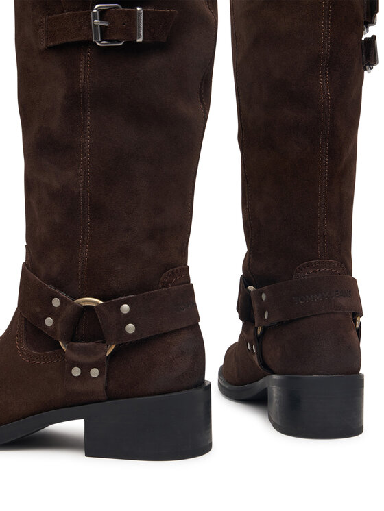 Tommy Jeans Botas de equitación Tommy Jeans Tjw Brushed Suede Biker Boots EN0EN03110 Marrón oscuro