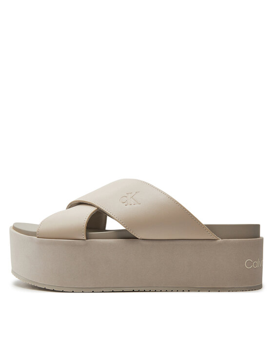 Calvin Klein Jeans Natikači Calvin Klein Jeans Flatform Cross Mg Uc YW0YW01349 Bež