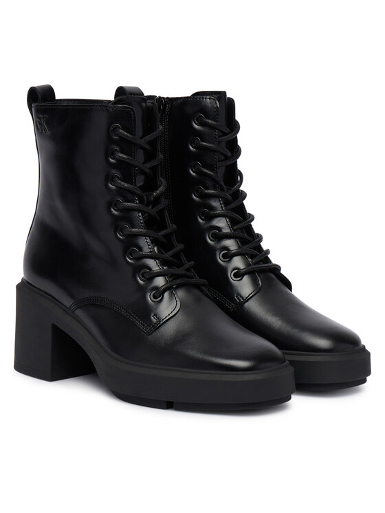Calvin Klein Polacchine Calvin Klein Block Heel Ank Boot Laceup Lth HW0HW03174 Nero