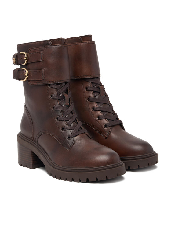 Tommy Hilfiger Puszābaki Tommy Hilfiger Block Heel Buckled Lace-Up Boot FW0FW09578 Brūns